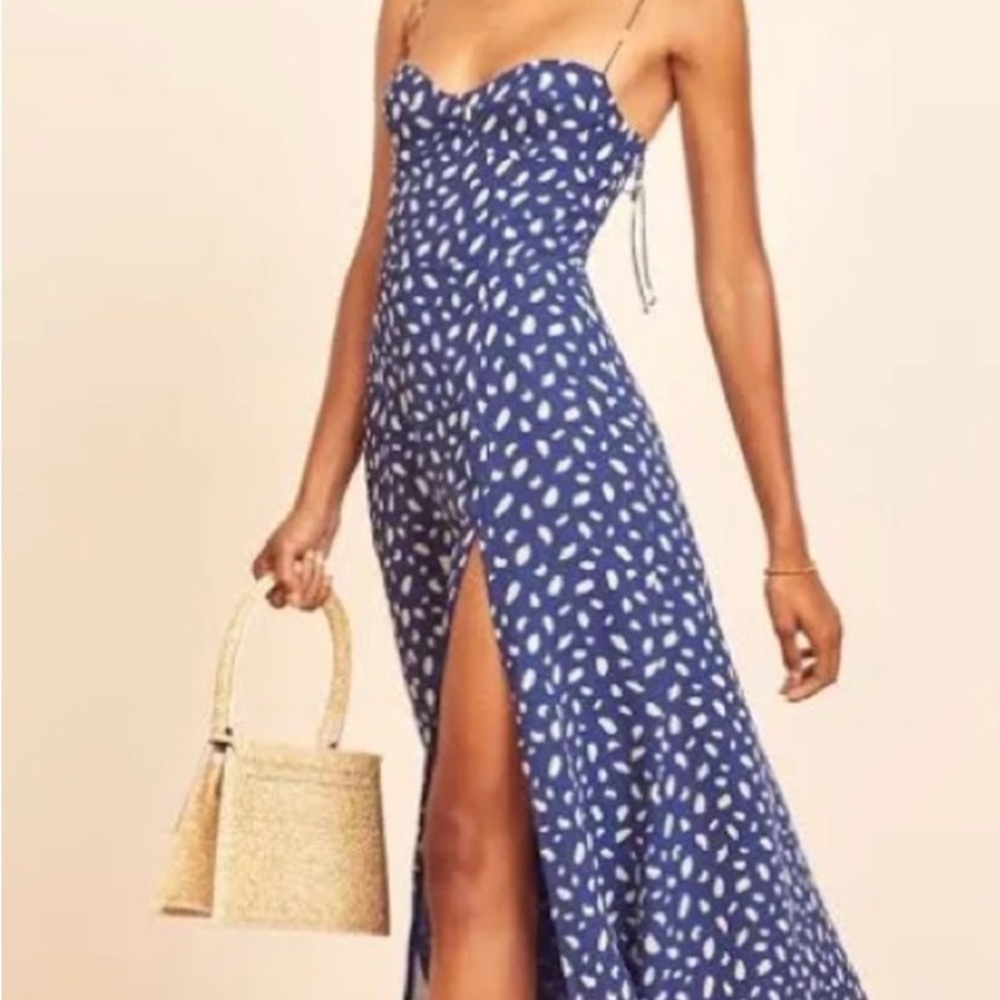 Reformation Blue and White Midi Dress